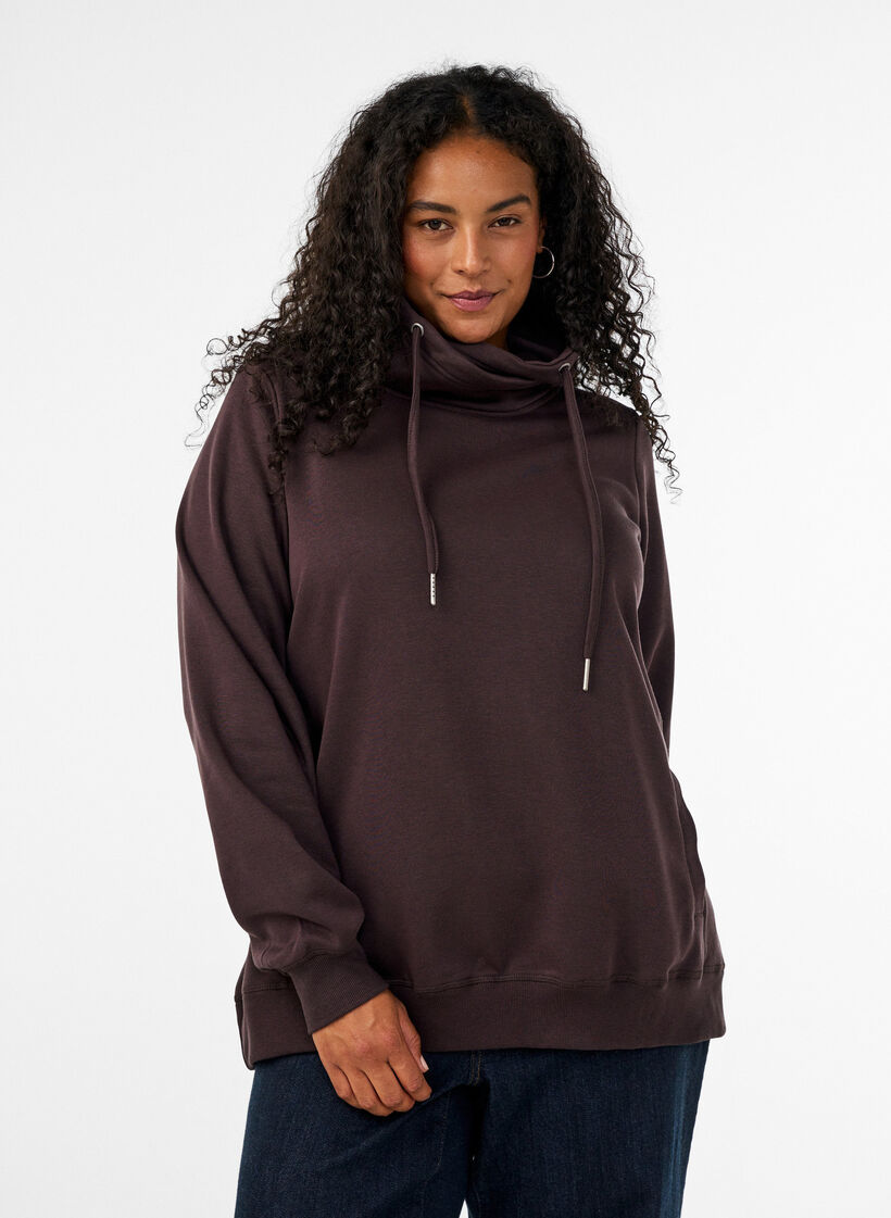 Sweatshirt mit Stehkragen und Taschen, Braun, Model image number 0