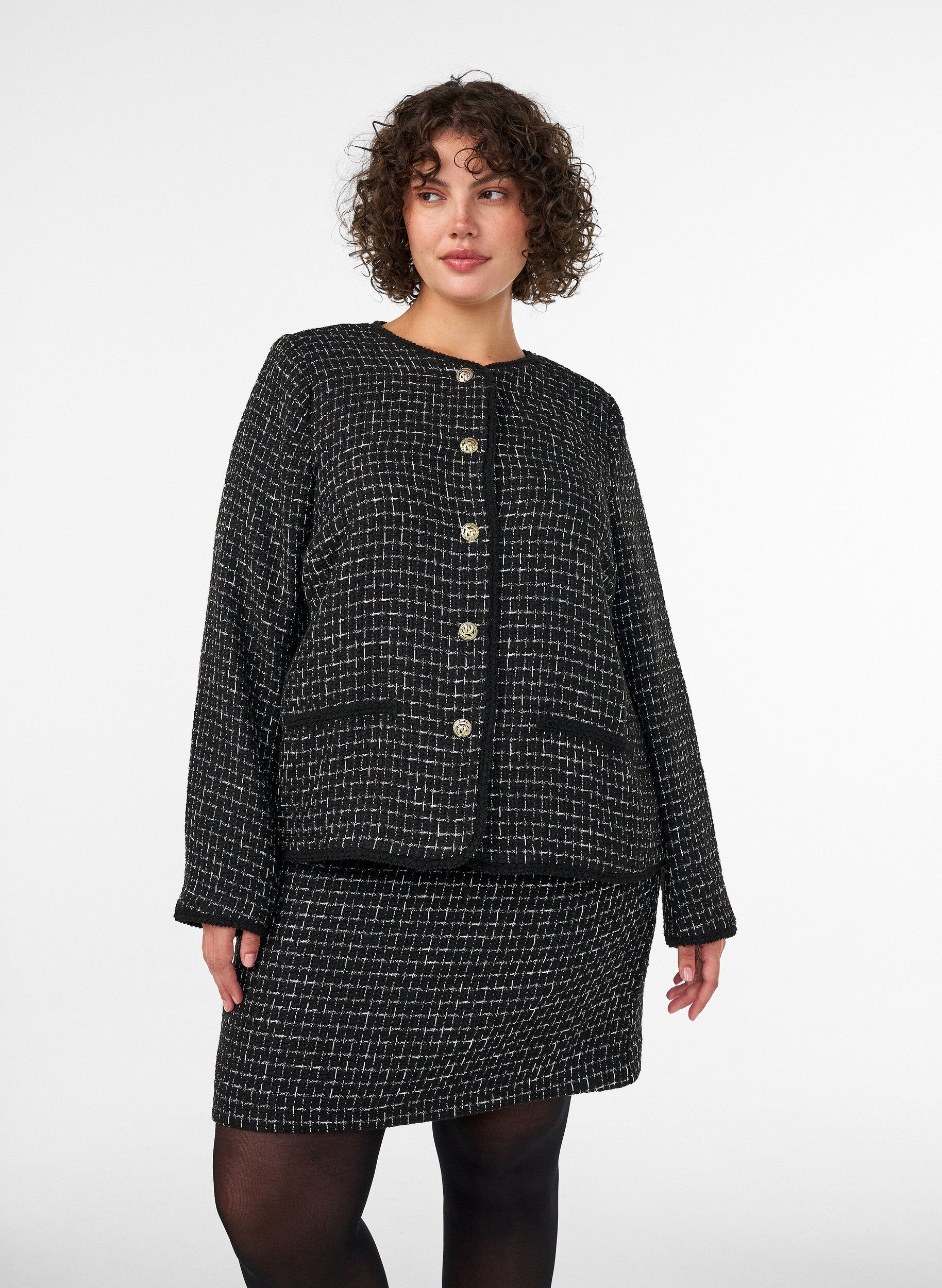 ZizziKurzer Rock aus Boucl&eacute;, Schwarz, Model image number 0