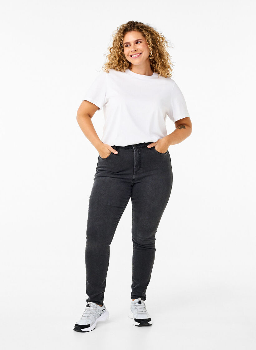 Amy Jeans mit hoher Taille und extra schlanker Passform, Grau, Model image number 0