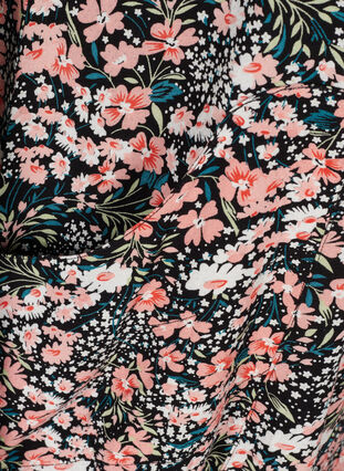 Kurzarm Viskosekleid mit Print, Black/Coral Flower, Packshot image number 3