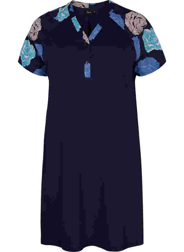 Kurzarm Nachthemd aus Baumwolle mit Printdetails, Blue Flower, Packshot image number 0