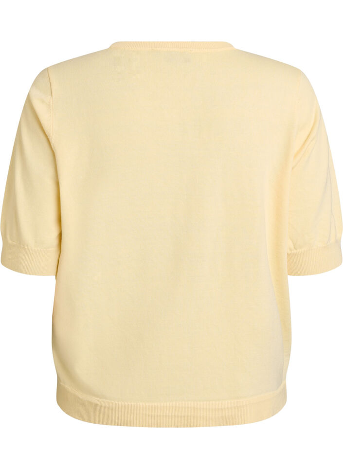 Fein gestrickte Bluse mit kurzen &Auml;rmeln, Gelb, Packshot image number 1
