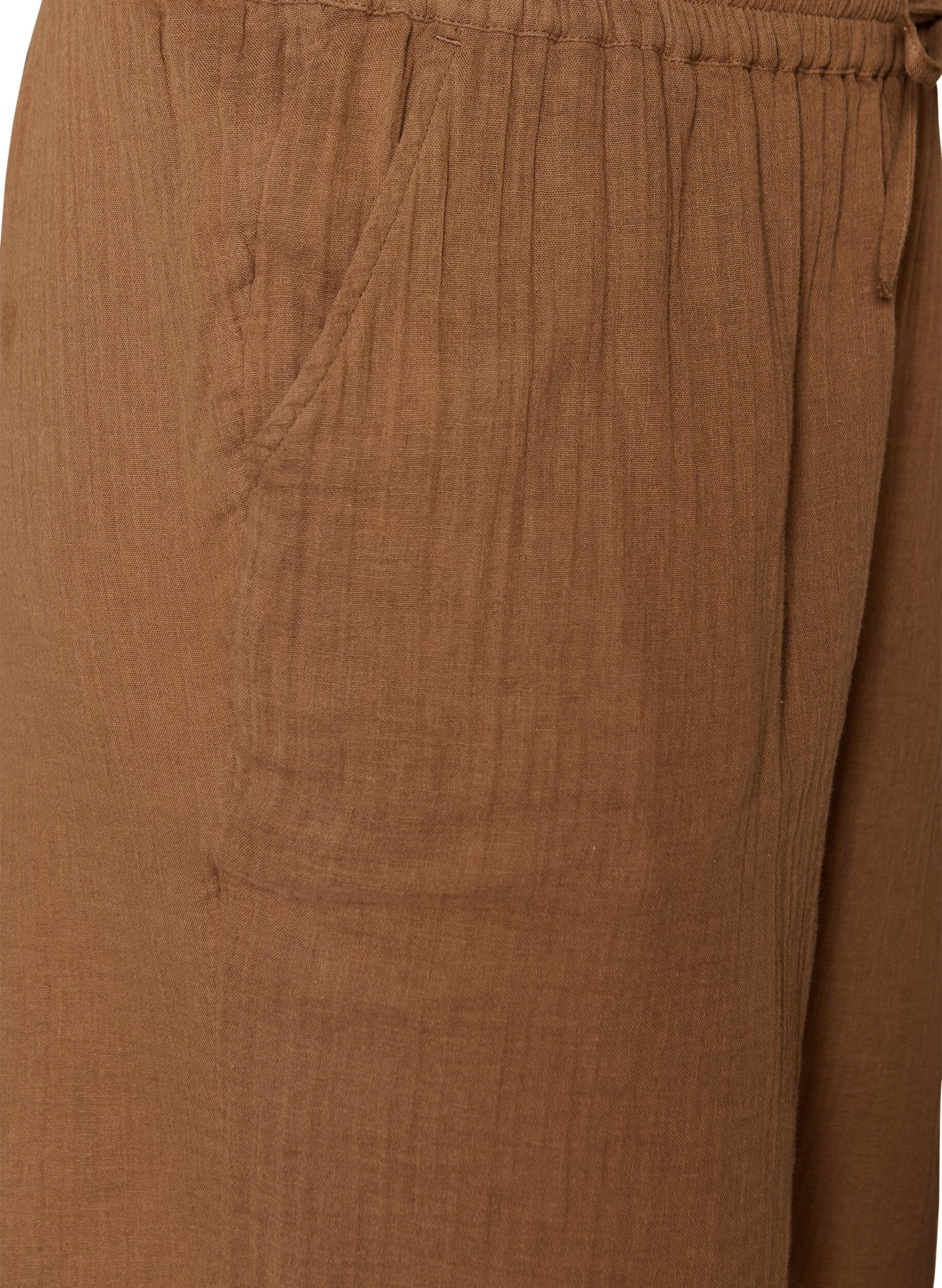 ZizziLockere Shorts aus Baumwollmusselin mit hoher Taille, Braun, Packshot image number 2