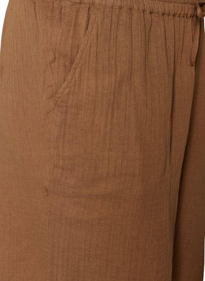 Lockere Shorts aus Baumwollmusselin mit hoher Taille, Braun, Packshot image number 2
