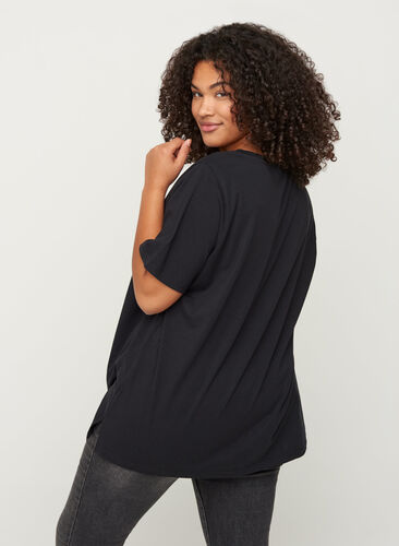 Baumwoll T-Shirt mit Nieten, Black w Excla, Model image number 1