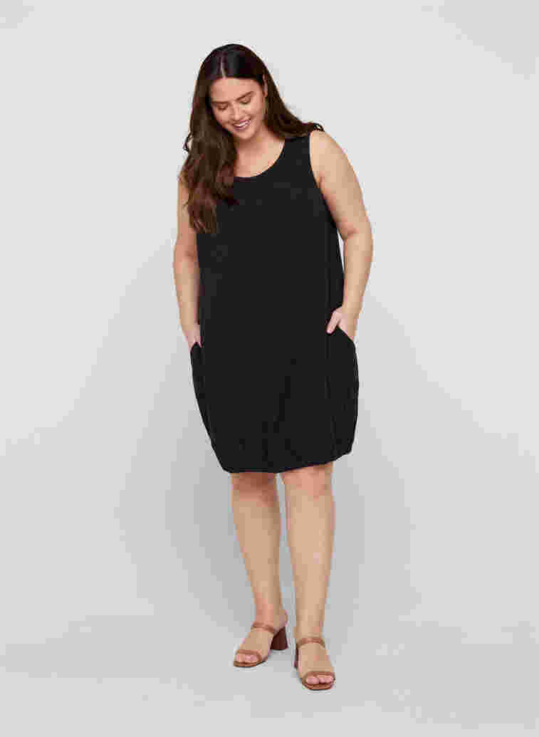 Ärmelloses Kleid aus Baumwolle, Black, Model image number 2