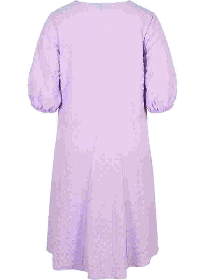 Kleid in Crêpe-Qualität mit V-Ausschnitt und Ballonärmeln, Lavendula, Packshot image number 1