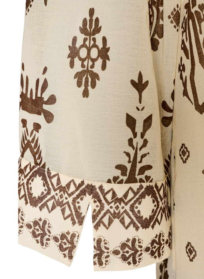 Kleid mit Ornament-Print und R&uuml;schenkragen, Beige, Packshot image number 3