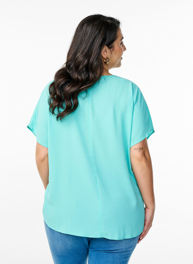 Bluse mit kurzen &Auml;rmeln und Rundhalsausschnitt, Blau, Model image number 2