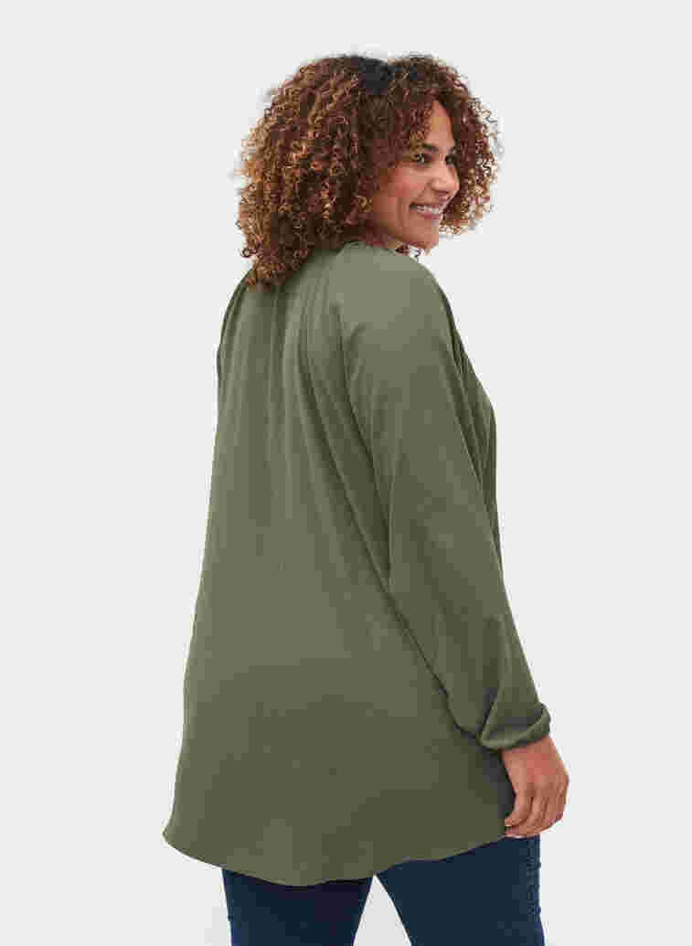 Langarm Bluse mit V-Ausschnitt und Nieten, Thyme, Model image number 1