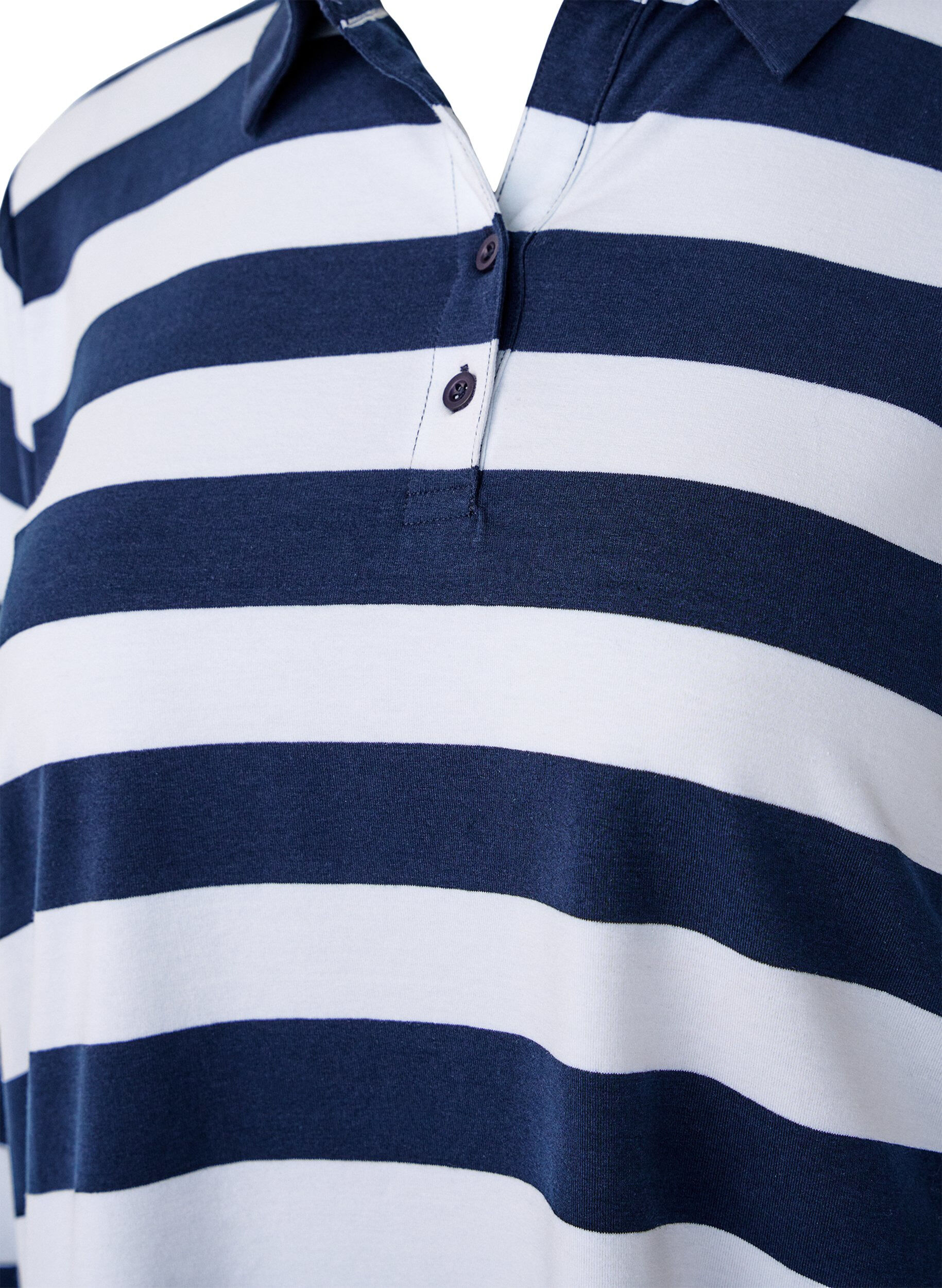 Zizzi Langarm-Poloshirt mit Streifen, Blau, Packshot image number 2