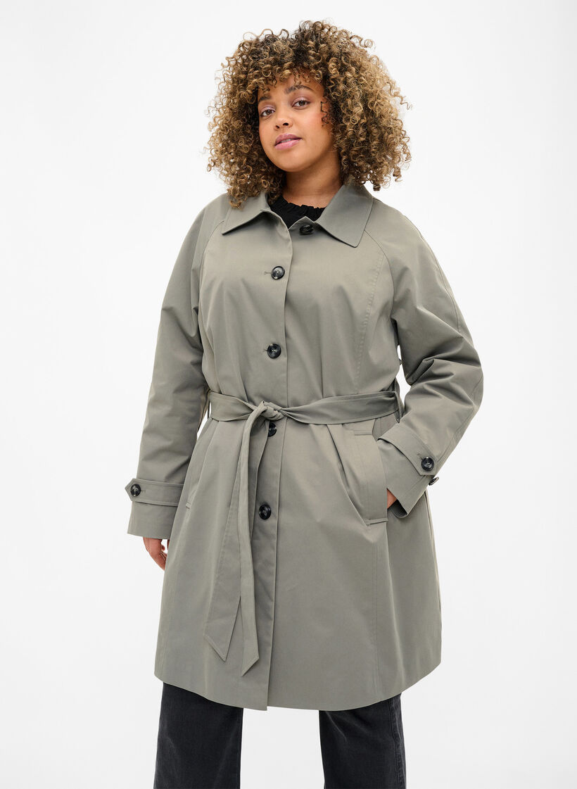 Trenchcoat mit Taschen und Gürtel, Sea Spray, Model image number 0