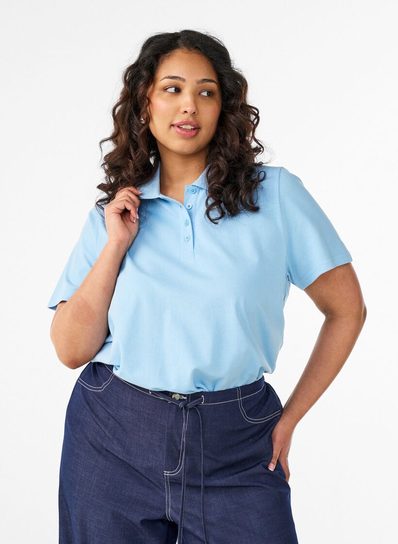 Poloshirt mit kurzen &Auml;rmeln, Blau, Model image number 0