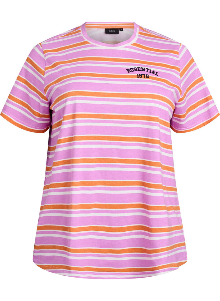 T-Shirt aus Baumwolle mit Streifen, Pink, Packshot image number 0