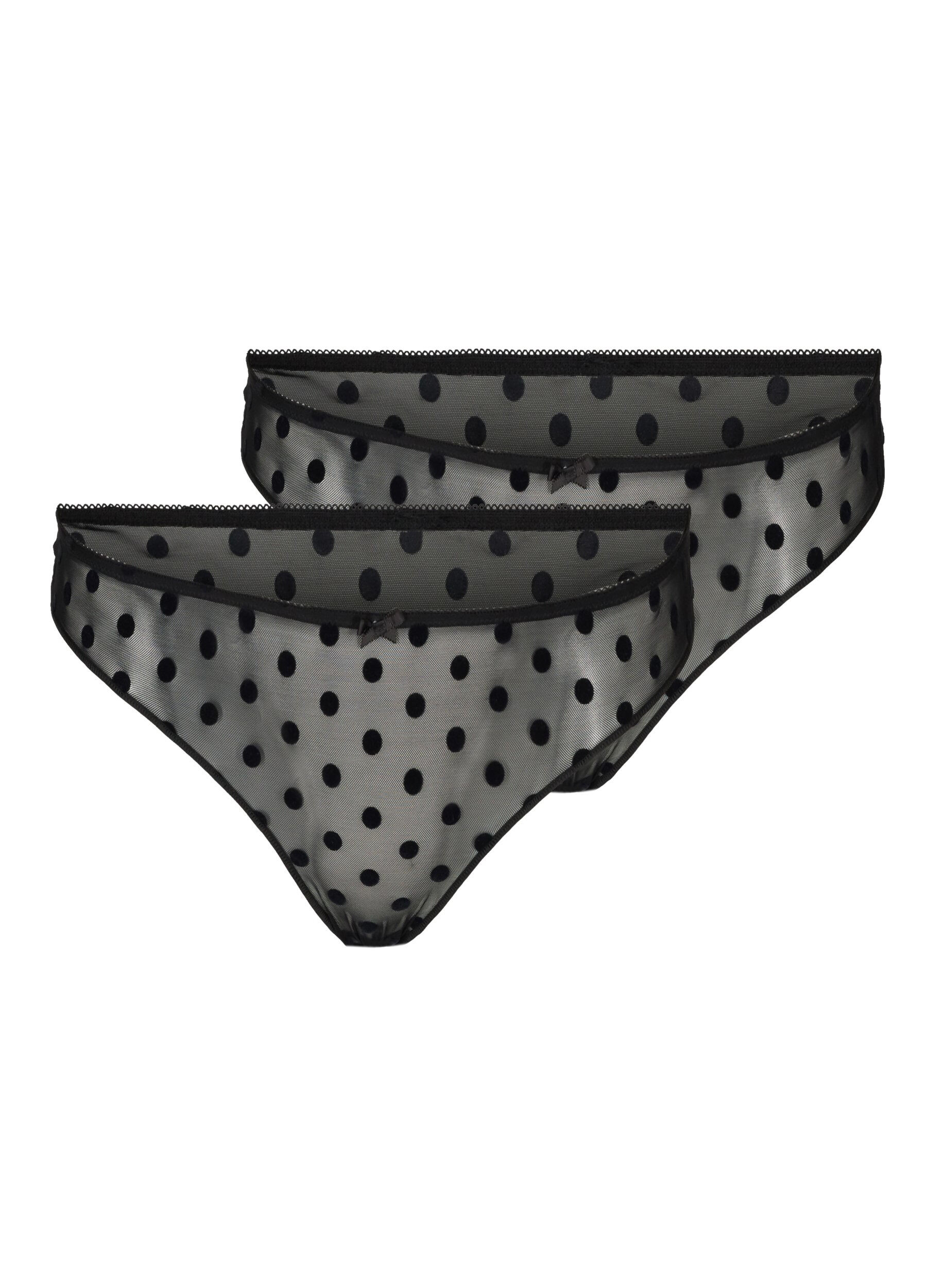 Zizzi 2er-Pack G-String aus Mesh mit Punkten, Black, Packshot image number 0