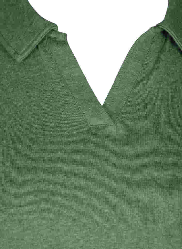 Melierte Bluse mit Kragen und 2/4-Ärmeln, Green Melange, Packshot image number 2