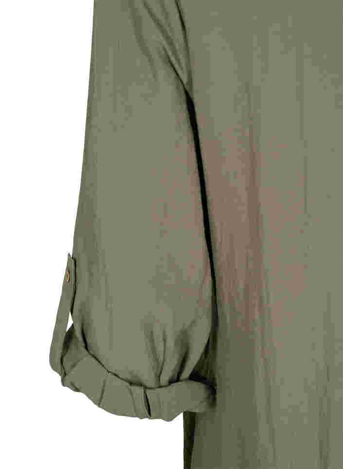 Langes unifarbenes Viskosehemd mit 3/4-Ärmeln, Dusty Olive, Packshot image number 3