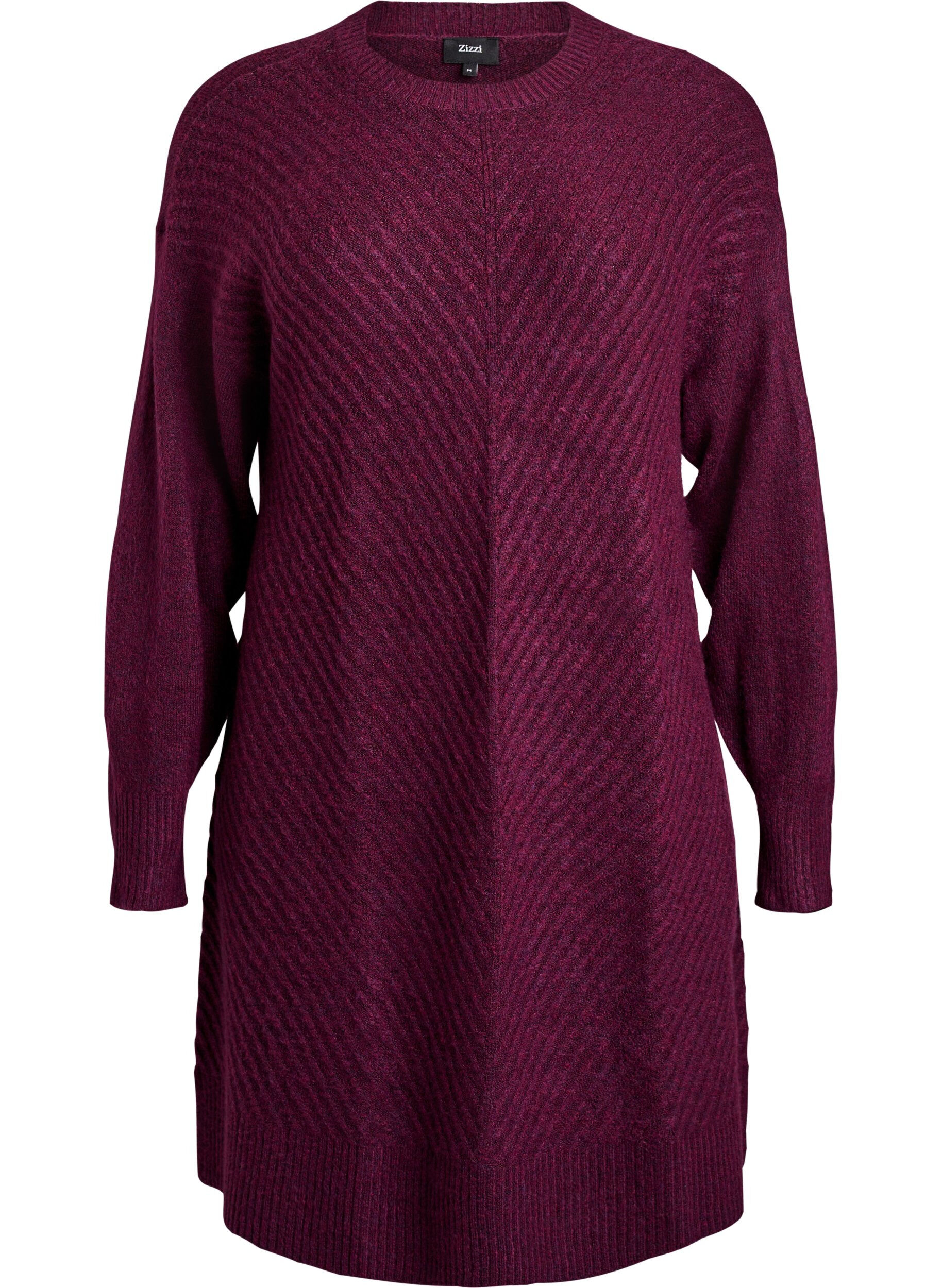 ZizziKurzes Strickkleid mit V-f&ouml;rmigem Strukturmuster, Lila, Packshot image number 0