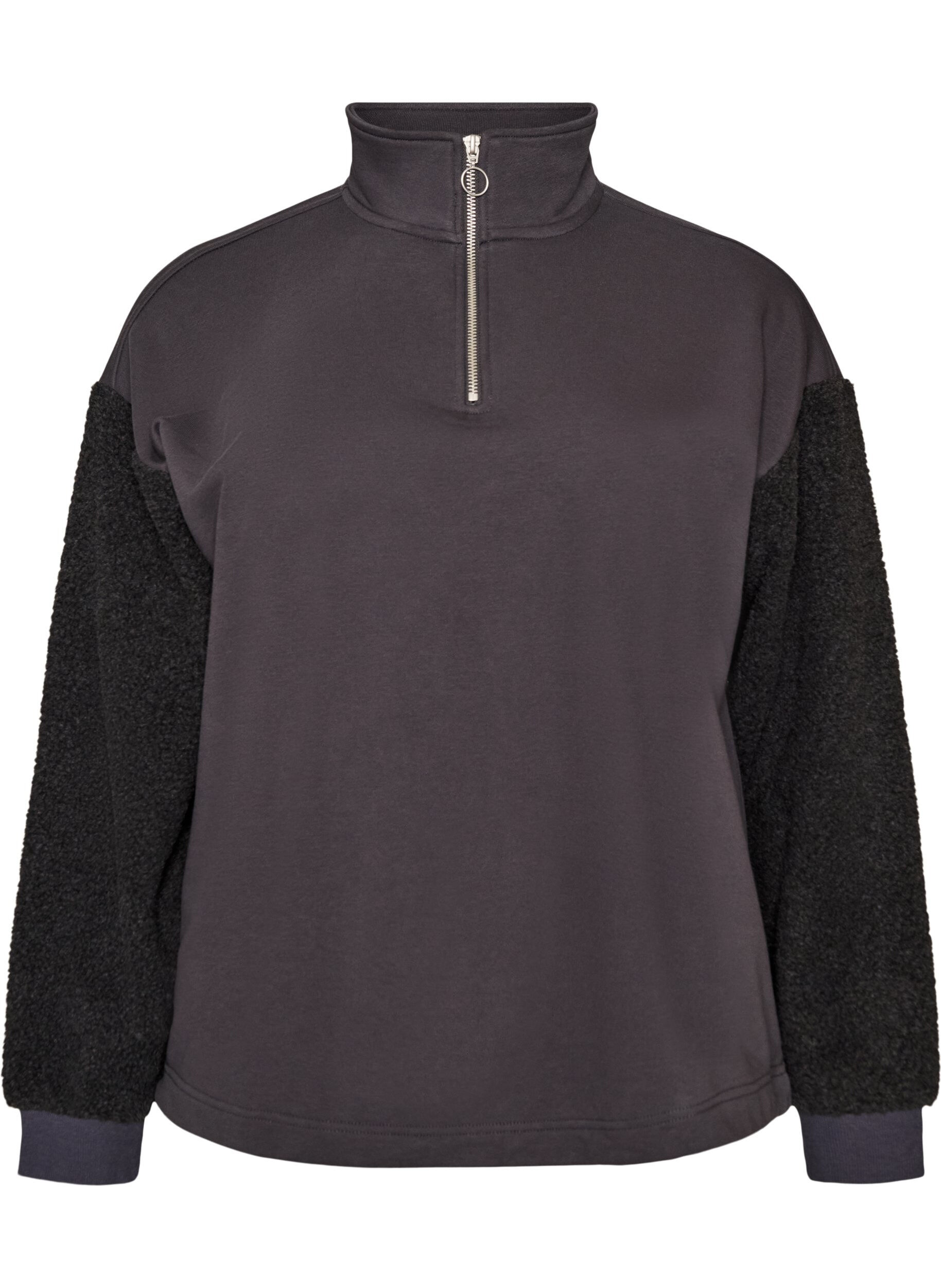Sweatshirt mit Teddy-&Auml;rmeln und hohem Kragen