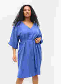 Kleid mit 3/4-Ärmeln und Bindeband, Dazzling Blue, Model