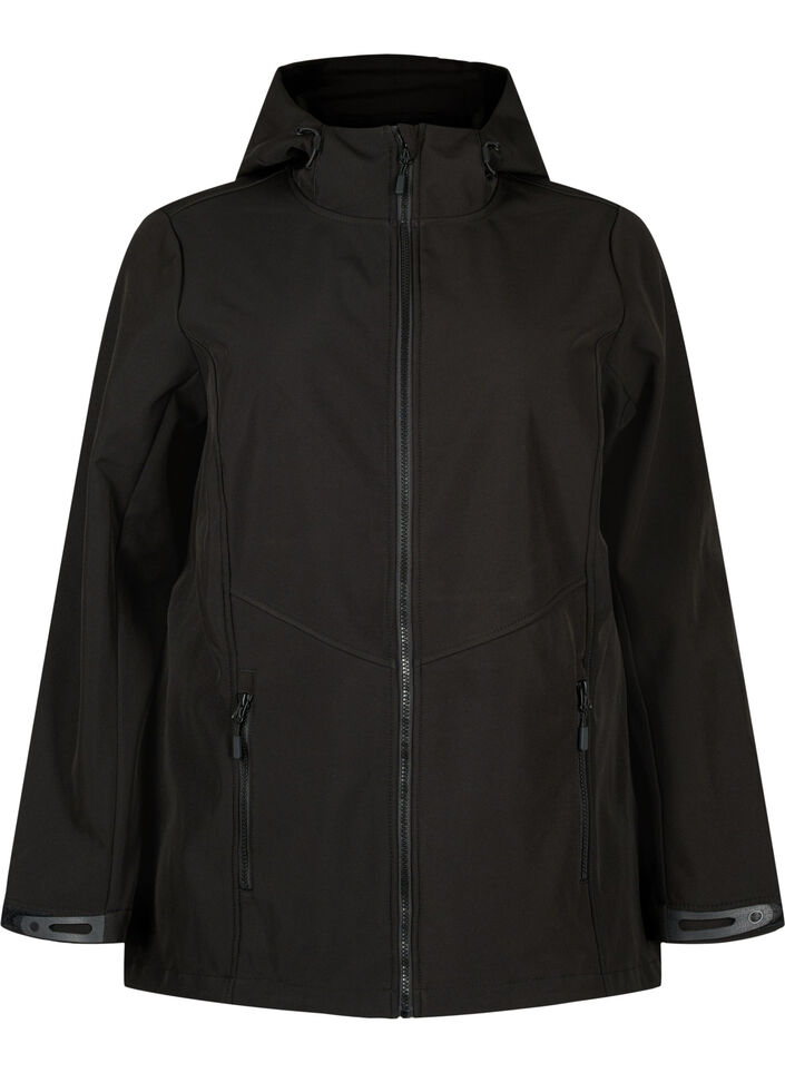 Kurze Softshell-Jacke mit Taschen, Black, Packshot image number 0