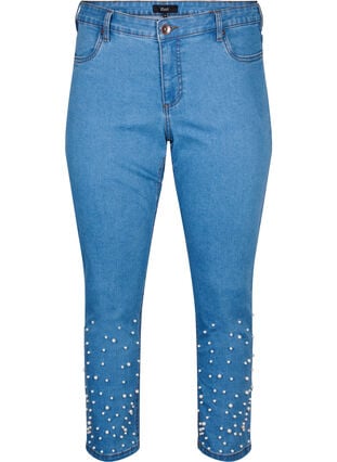 Schmal geschnittene Emily Jeans mit Perlen, Light Blue, Packshot image number 0