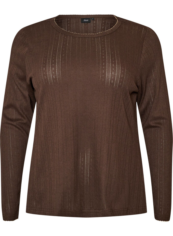 Pyjamaoberteil aus Bio-Baumwolle mit Lochstickerei, Braun, Packshot image number 0