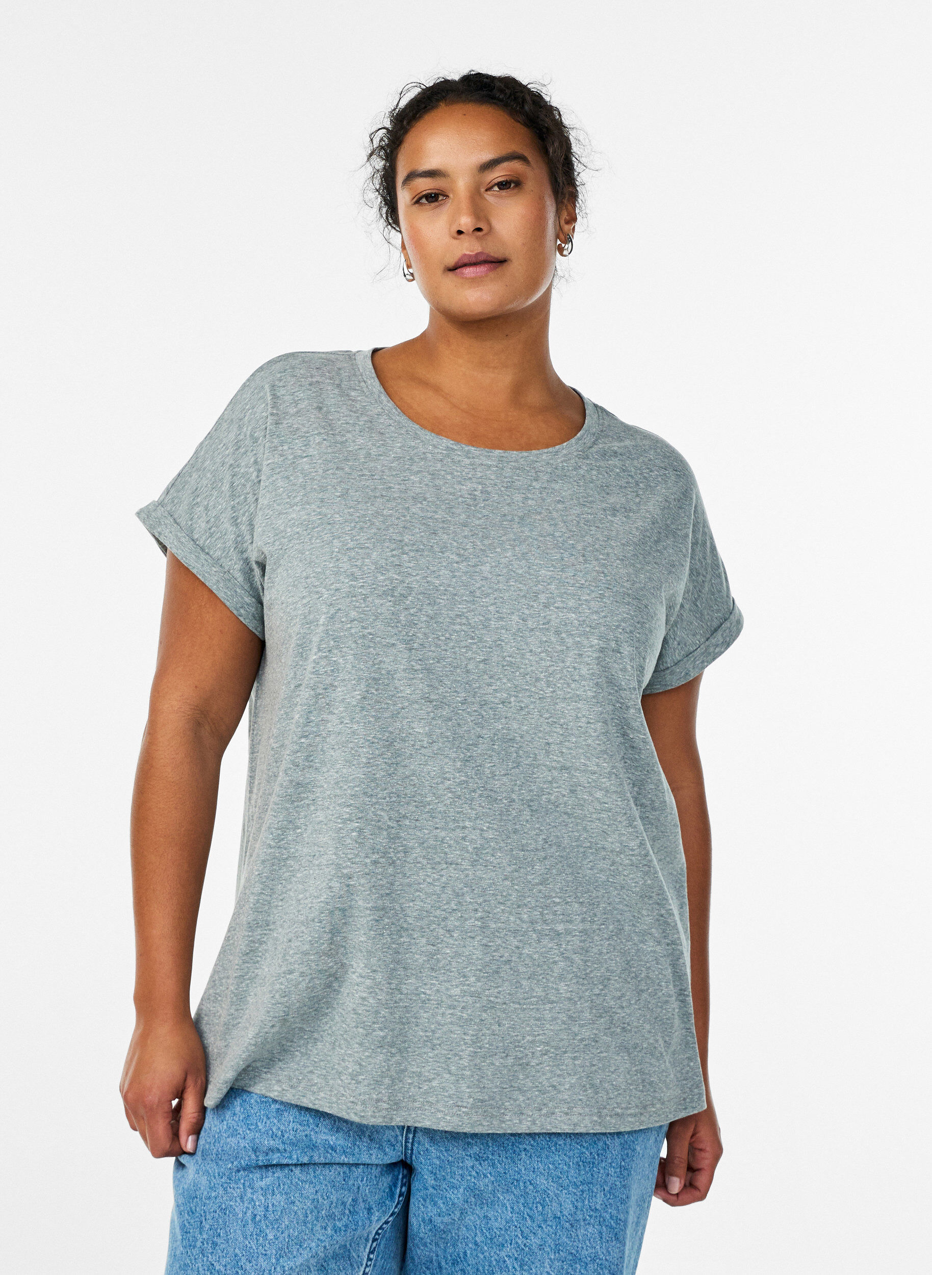 Melange T-Shirt mit kurzen &Auml;rmeln, Gr&uuml;n, Model