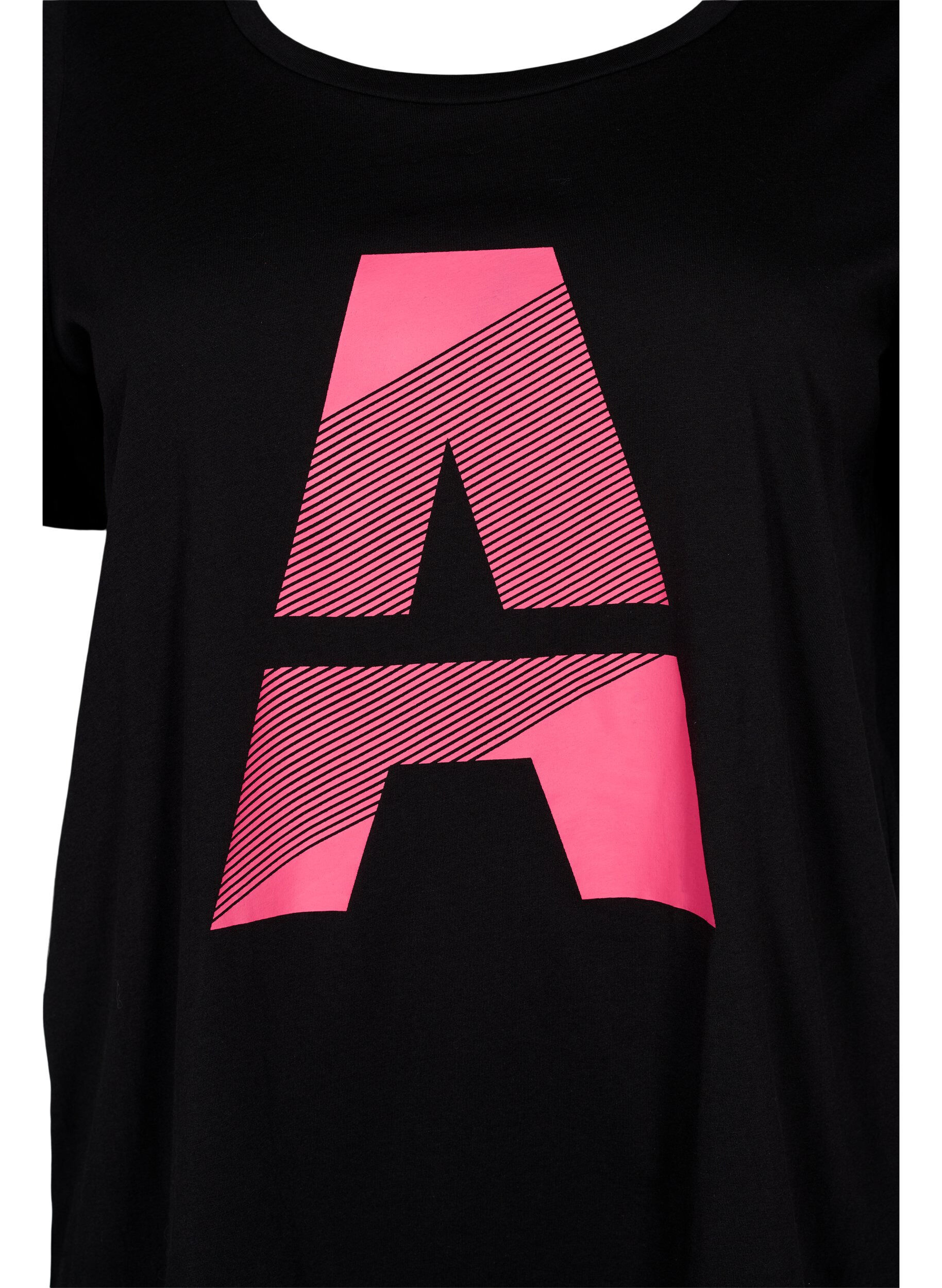 Zizzi Trainings-T-Shirt mit Print, Black w. Pink A, Packshot image number 2