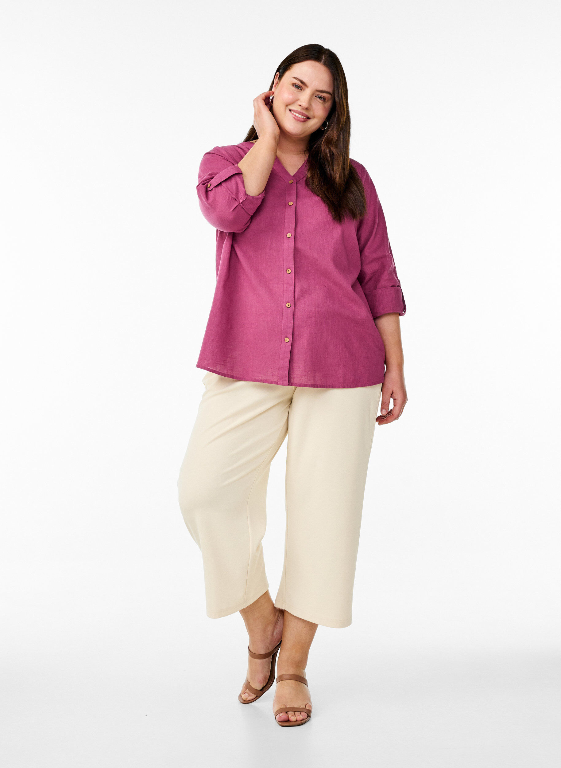 ZizziBaumwollbluse mit V-Ausschnitt, Rot, Model image number 1