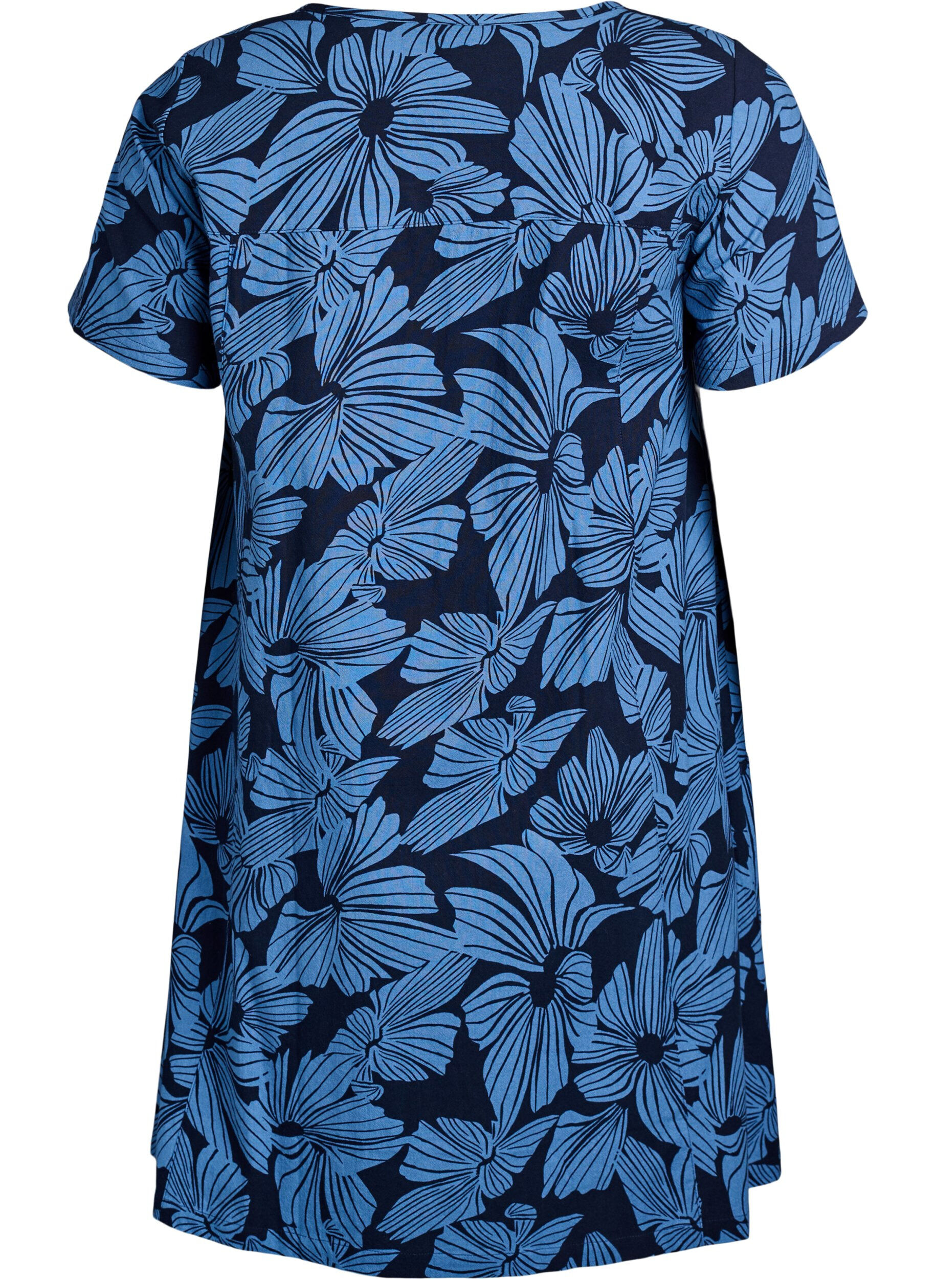 Zizzi Kurzes A-Linien-Kleid mit floralem Print, Blau, Packshot image number 1