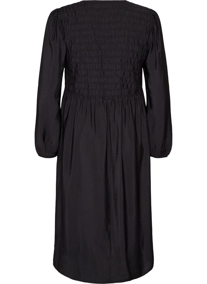Midikleid aus Viskose mit Smock, Schwarz, Packshot image number 1