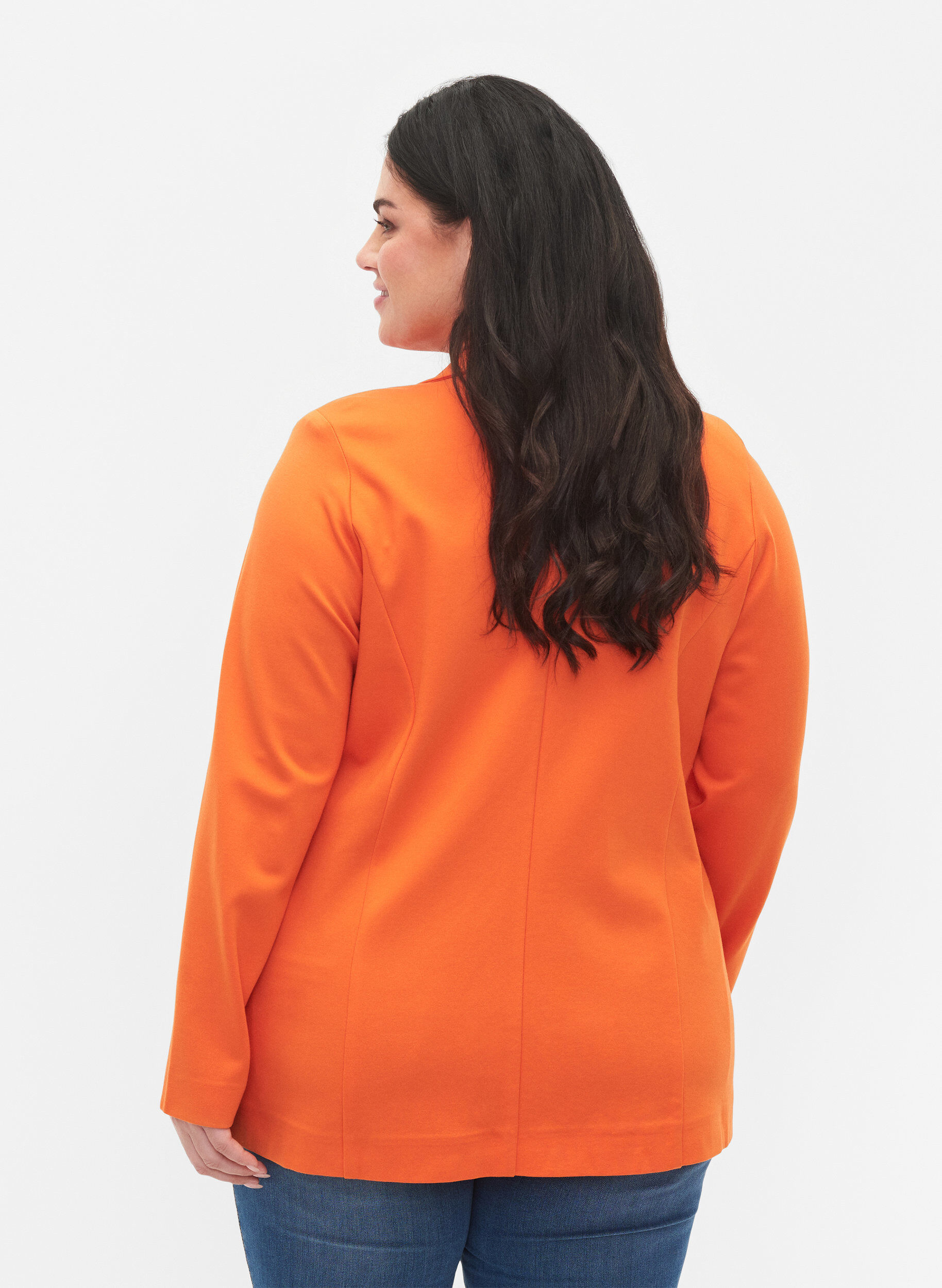 Zizzi Schlichter Blazer mit Knopf und Dekorationstaschen, Mandarin Orange, Model image number 1