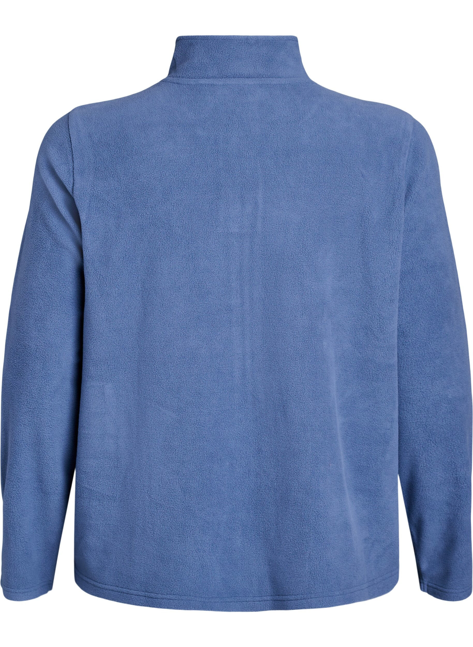 Zizzi Top aus Fleece mit Rei&szlig;verschluss und hohem Kragen, Blau, Packshot image number 1
