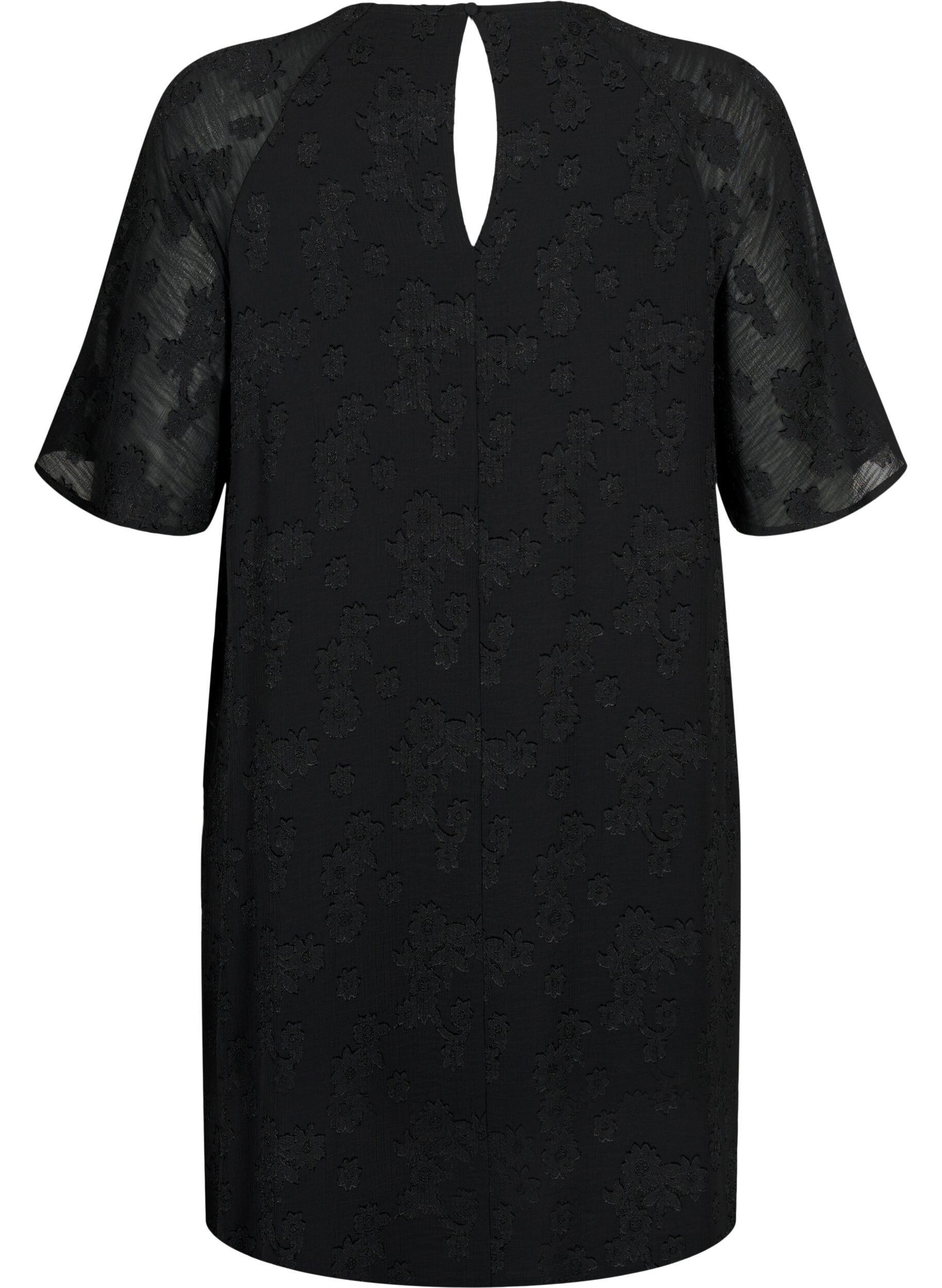 Zizzi Kleid mit Struktur und kurzen &Auml;rmeln, Black, Packshot image number 1