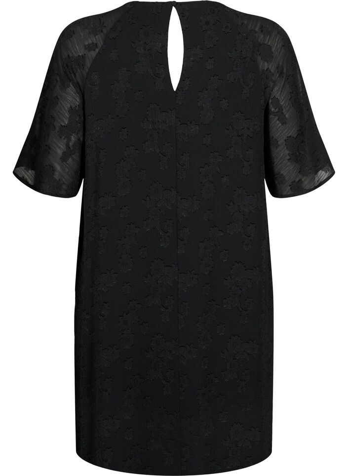 Kleid mit Struktur und kurzen Ärmeln, Black, Packshot image number 1