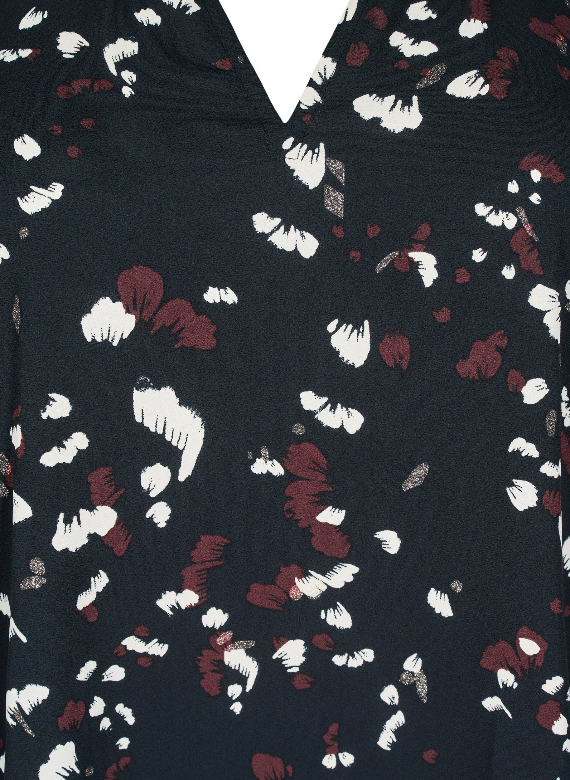 Zizzi Bluse mit Print und R&uuml;schendetails, Schwarz, Packshot image number 2