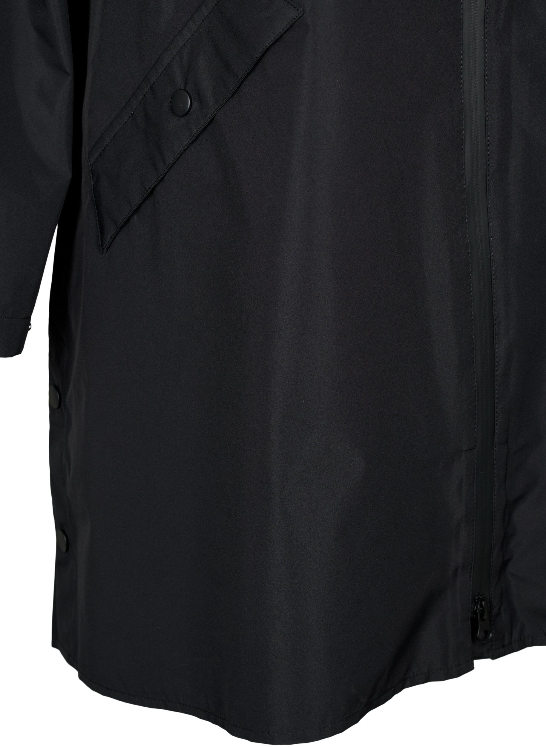 ZizziRegenmantel mit Taschen und Kapuze, Schwarz, Packshot image number 3