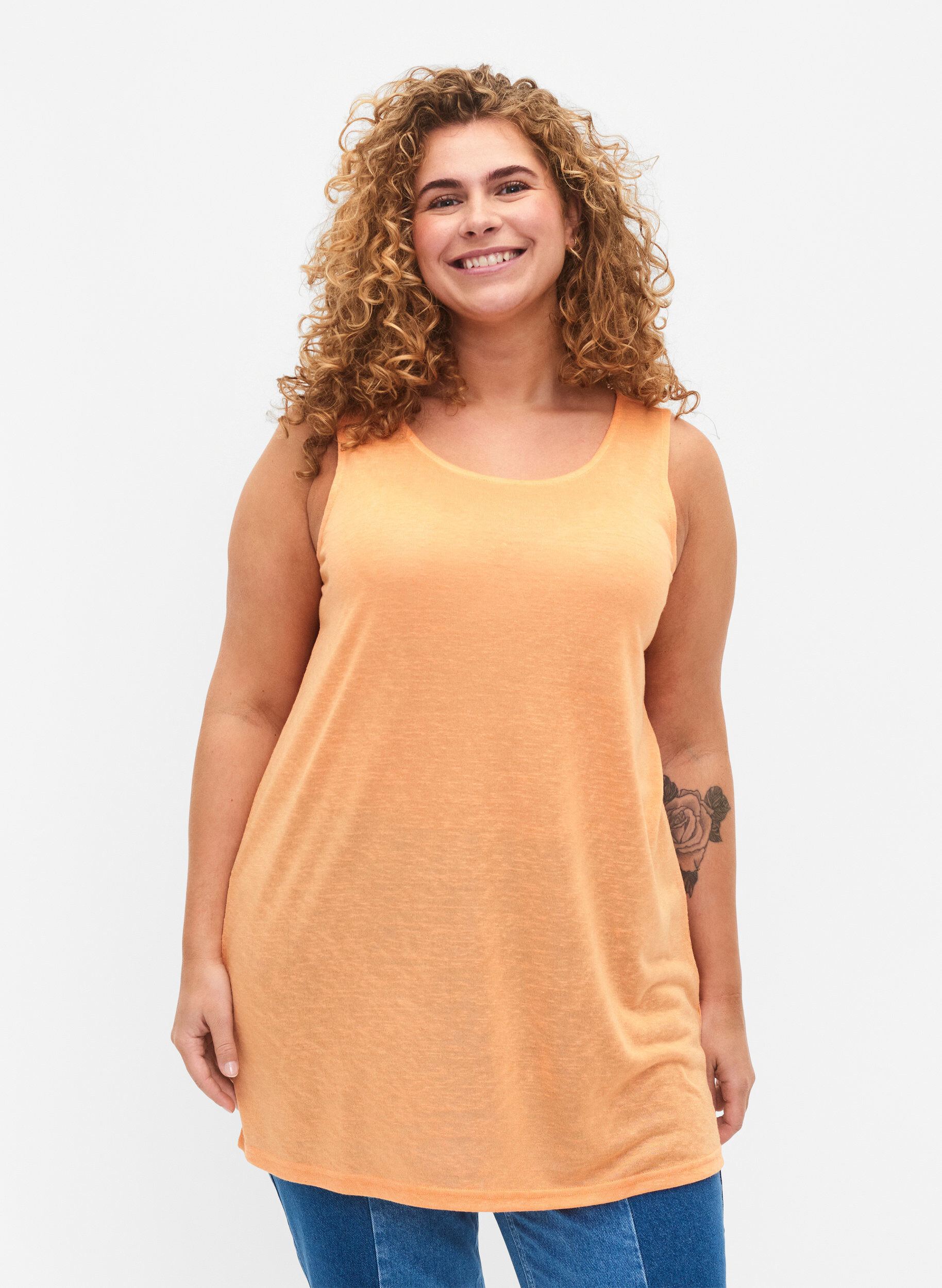 Zizzi Top mit Struktur und Rundhalsausschnitt, Mock Orange, Model image number 0