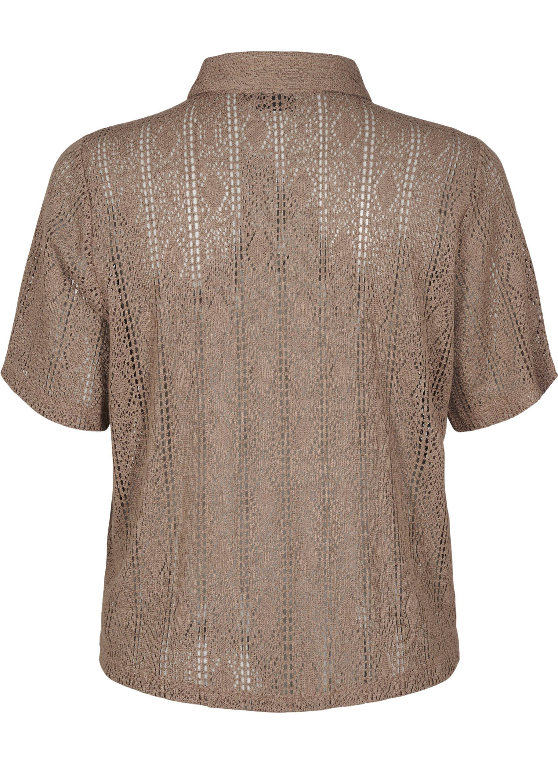 Zizzi Bluse mit kurzen &Auml;rmeln und Lochmuster, Braun, Packshot image number 1