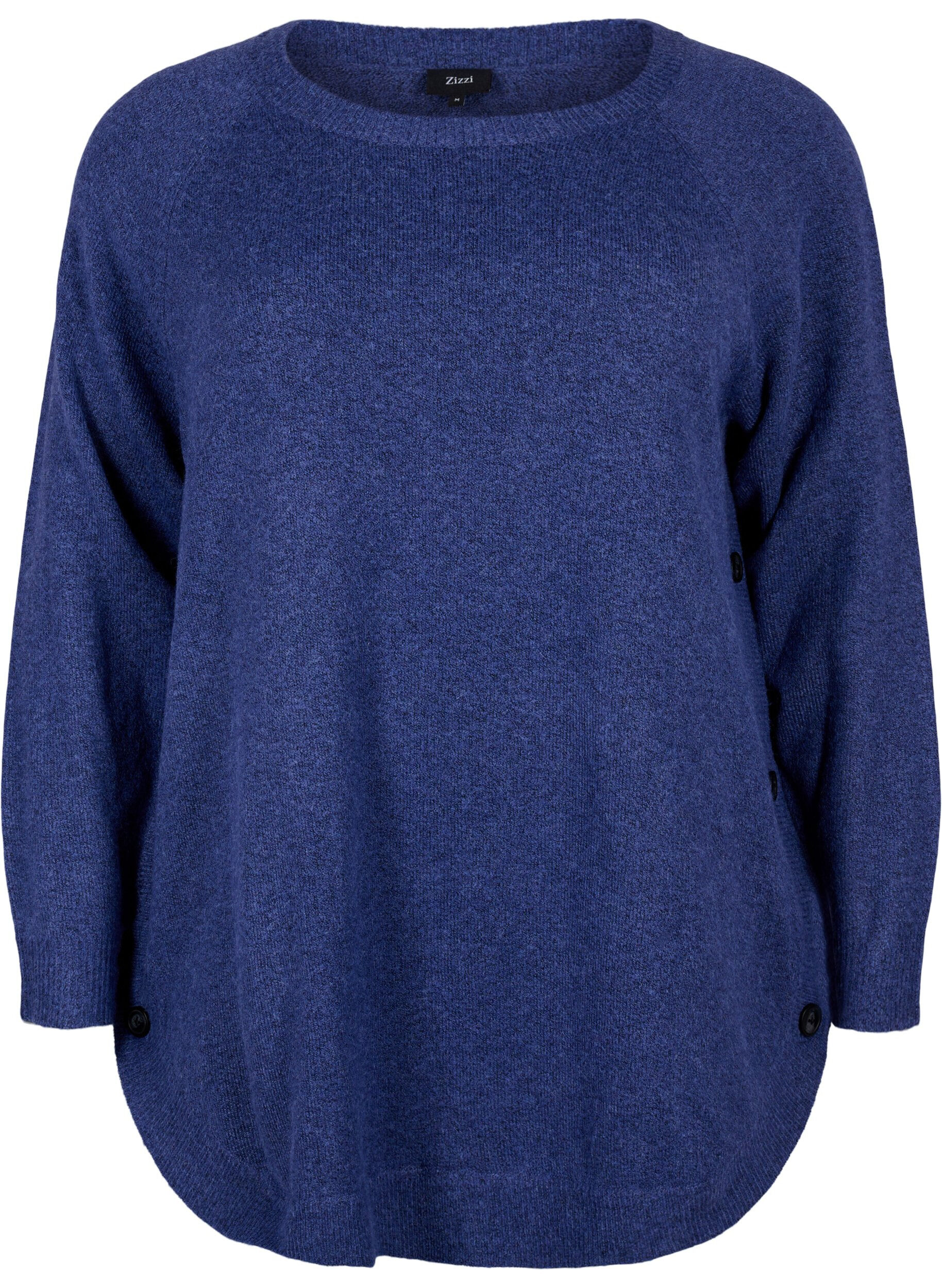 Zizzi Gestricker Pullover in melierter Optik mit Knopfdetails, Navy Blazer Mel., Packshot image number 0