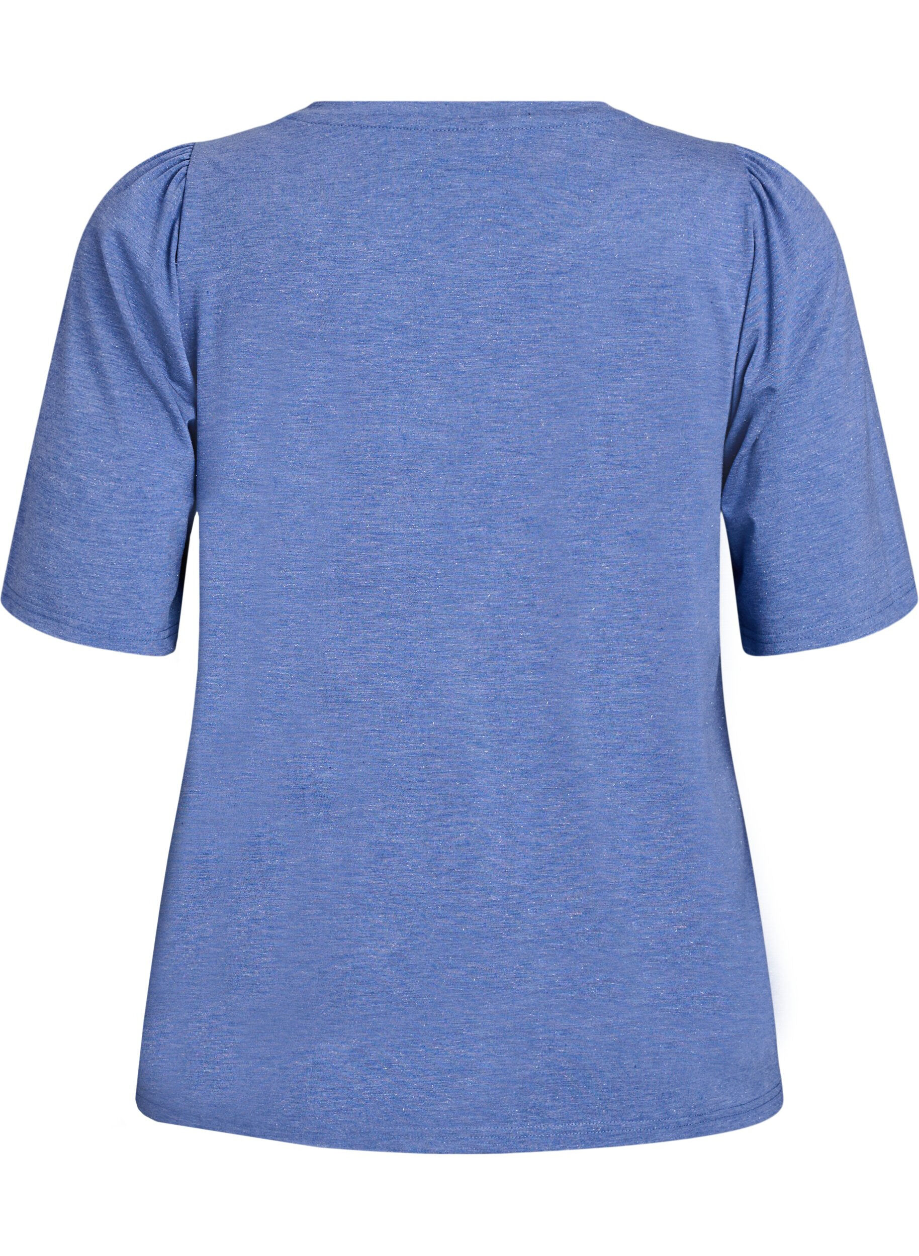 Zizzi T-Shirt mit Glitzer und kurzen Puff&auml;rmeln, Blau, Packshot image number 1