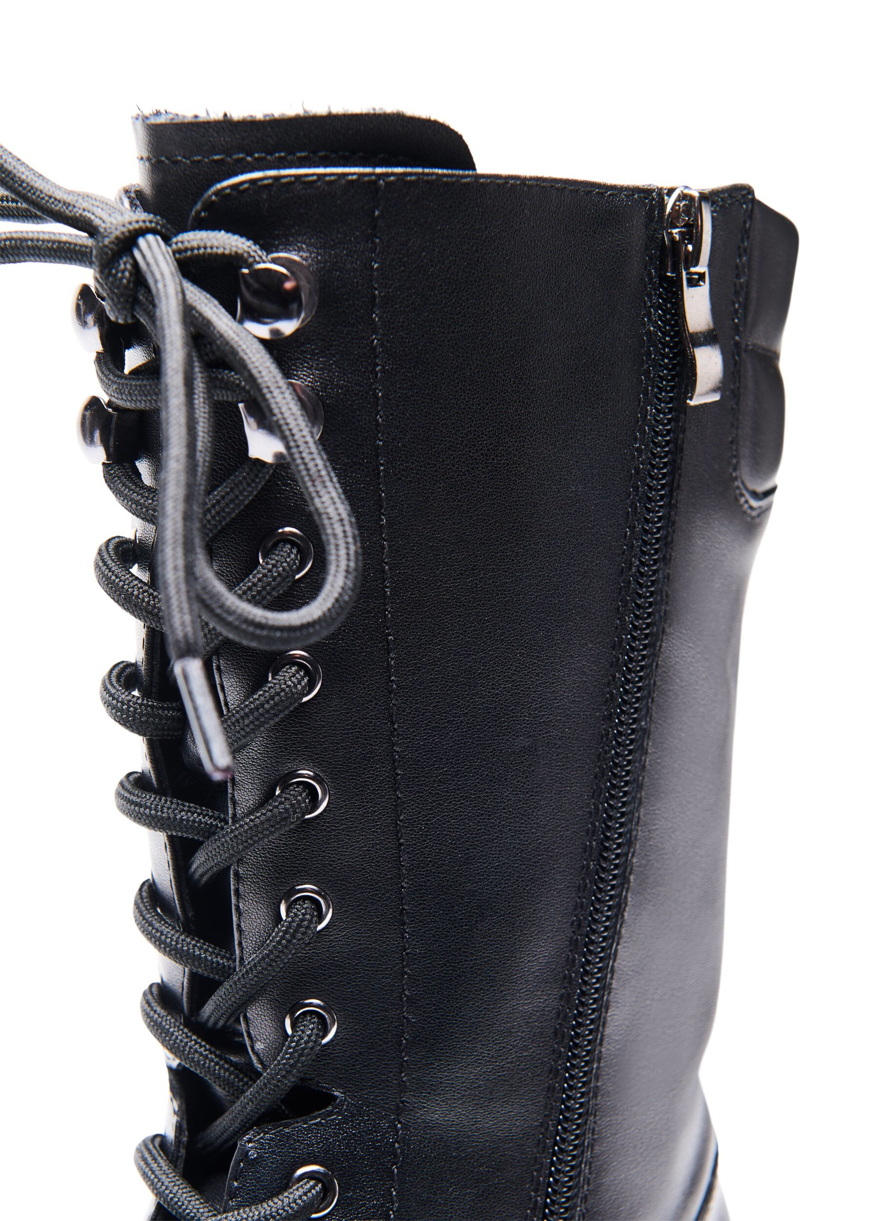 Zizzi Lederstiefel mit breiter Passform sowie Rei&szlig;verschluss und Schn&uuml;rsenkeln, Black, Packshot image number 3