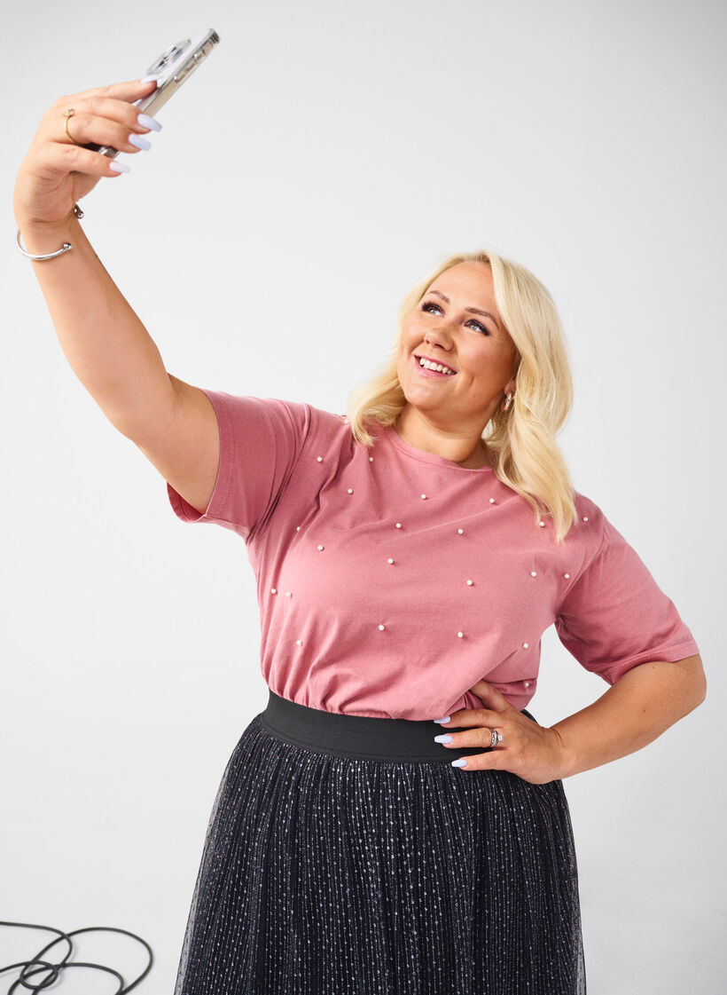 T-Shirt mit Perlen, Heather Rose Washed, Image image number 0