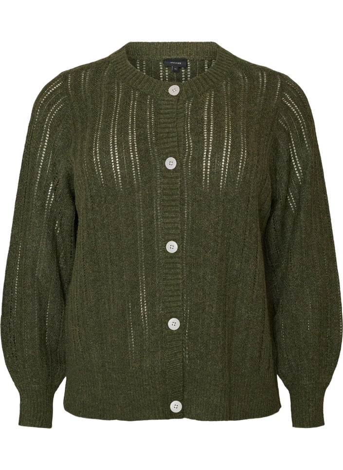 Strickjacke mit Lochmuster, Gr&uuml;n, Packshot image number 0