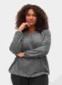 Melierte-Bluse mit langen Ärmeln und V-Ausschnitt, Scarab Mel., Model