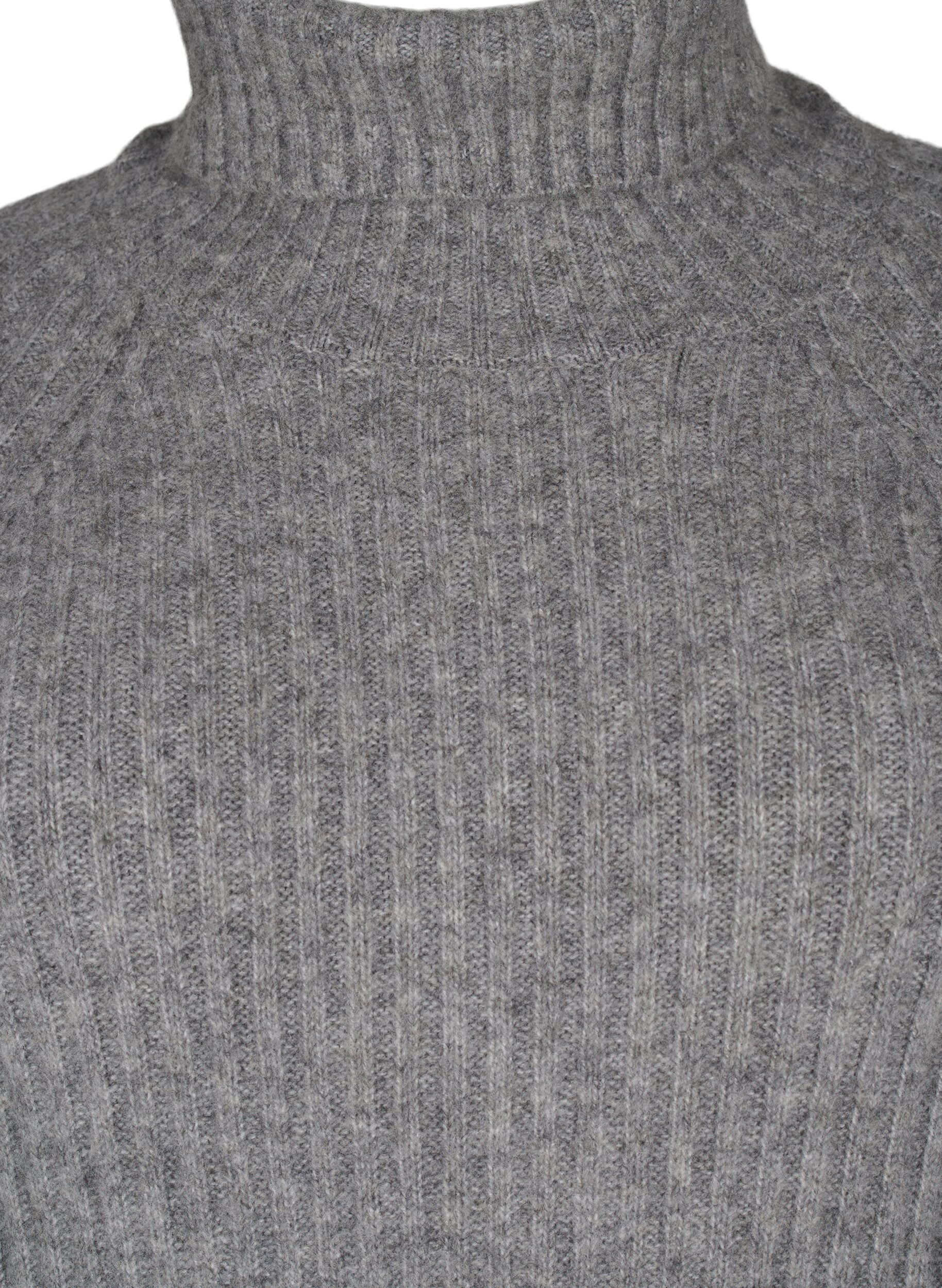 Zizzi Langes Strickkleid mit Rollkragen, Medium Grey Mel., Packshot image number 2