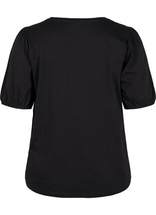 T-Shirt aus Baumwolle mit Ärmeln in Ellbogenlänge, Black, Packshot image number 1
