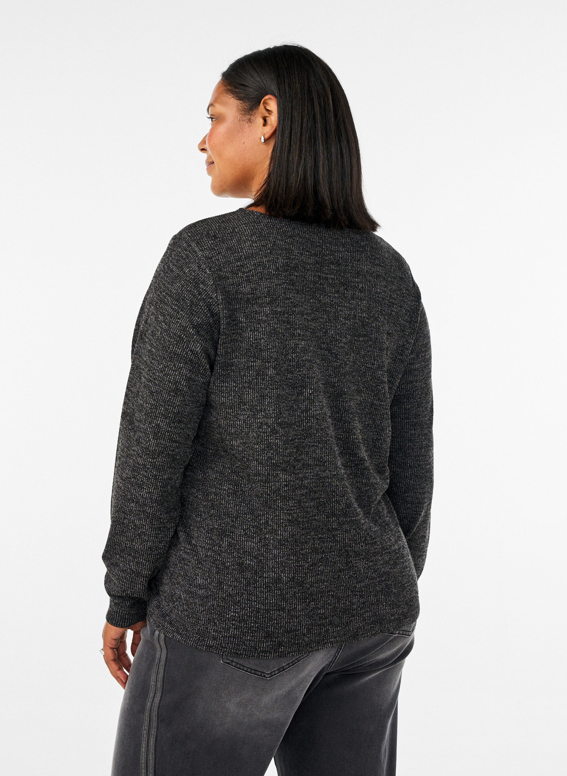 ZizziBluse aus Jersey mit V-Ausschnitt und langen &Auml;rmeln, Schwarz, Model image number 2