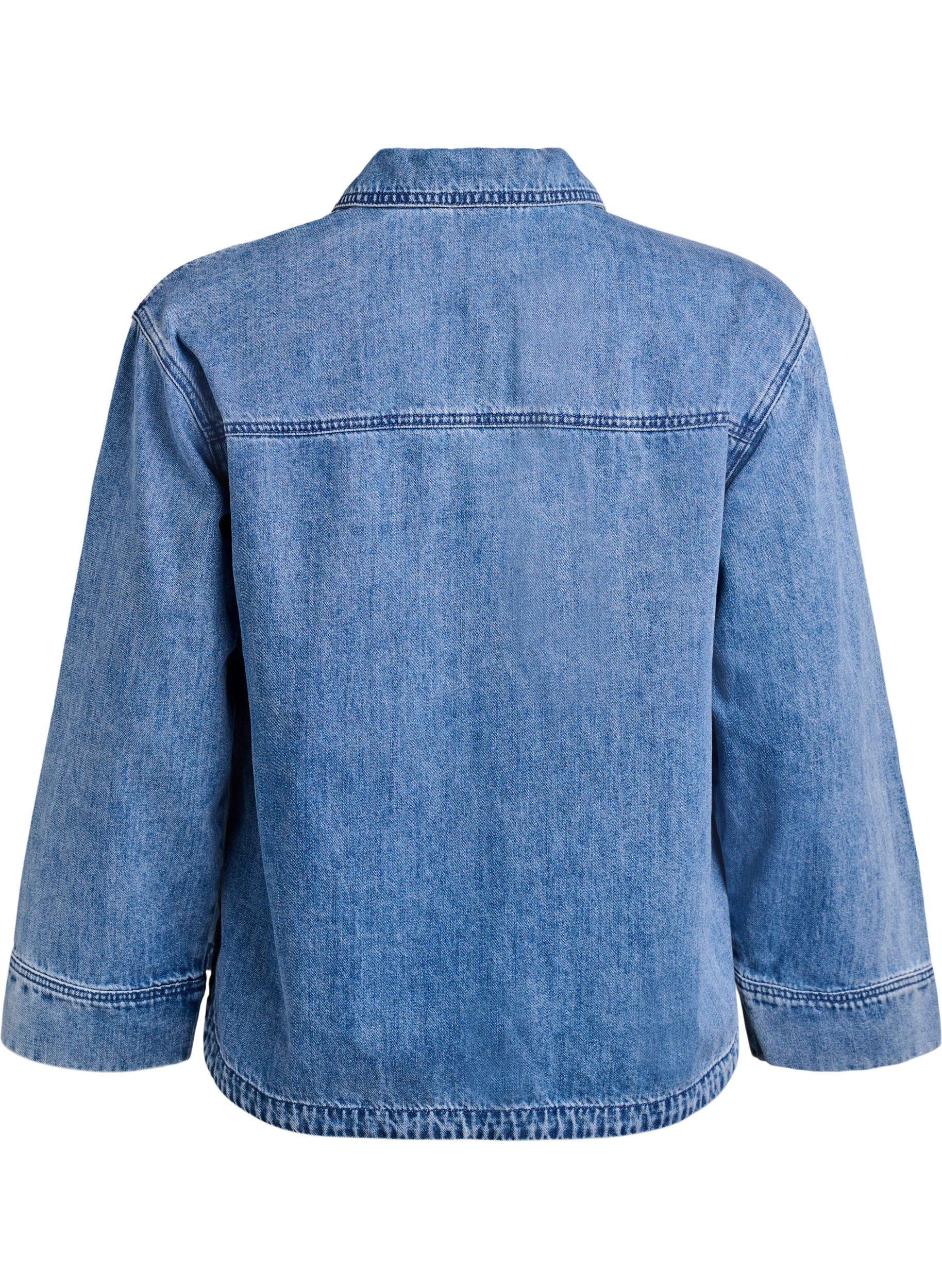 Zizzi Lockere Bluse aus Denim mit Kragen und V-Ausschnitt, Blau, Packshot image number 1